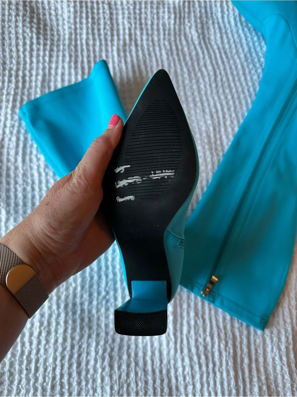 Azalea Wang Estate 75 Turquoise Knee High Boots Pointed Toe Sz 7.5 EU 38
